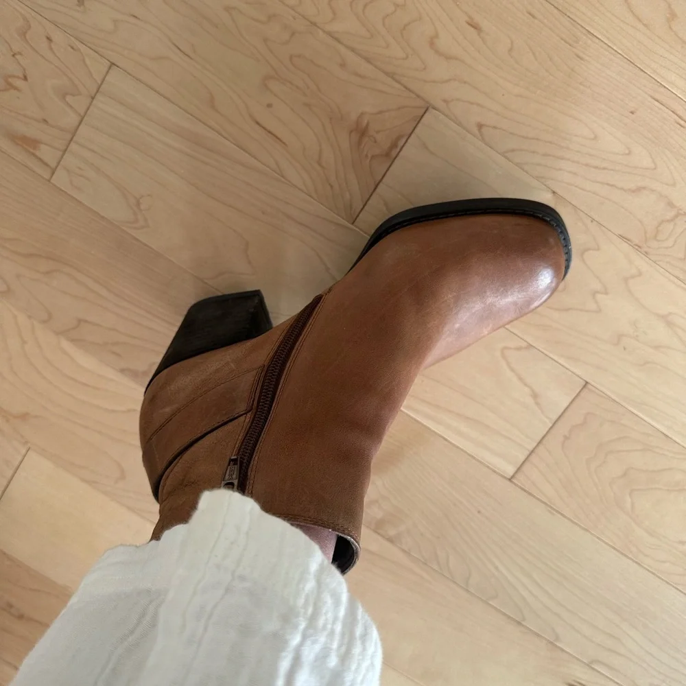 Paul Green München Tan Leather Ankle Booties with Buckle Accent